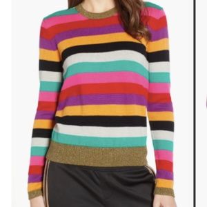 Pam & Gela EUC! Striped Sweater w/ Gold Metallic Trim Sz S